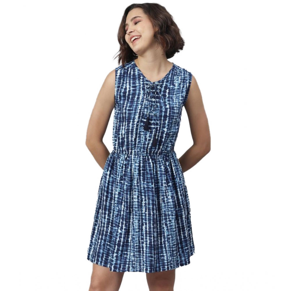 Generic Women's Rayon Tie &amp; Dye Sleeveless Above Knee Dress (Blue) - Women's Dress | POPNOVA
