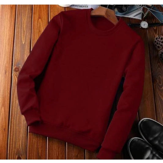 Solid Fleece Round Neck Long Sleeve Sweatshirt for Men - Maroon - POPNOVA - photo 3