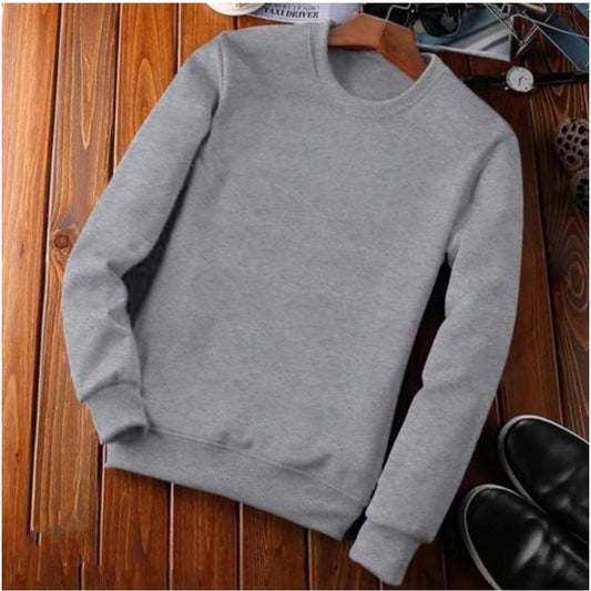 Solid Fleece Round Neck Long Sleeve Sweatshirt for Men - Grey - POPNOVA - photo 3