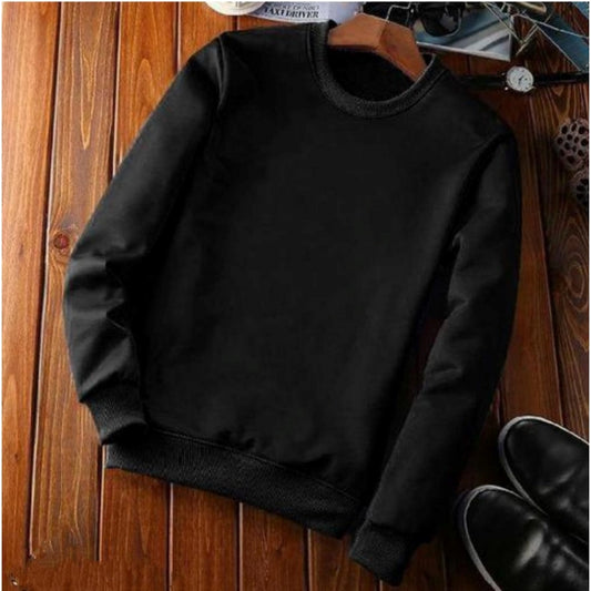 Solid Fleece Round Neck Long Sleeve Sweatshirt for Men - Black - POPNOVA - photo 3