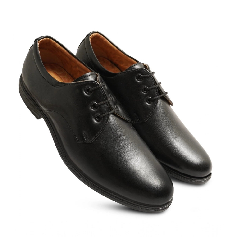Men's Casual Faux Leather Solid Lace-Up Formal Shoes (Black) - Black, Faux Leather • Pattern: Solid, Solid | POPNOVA
