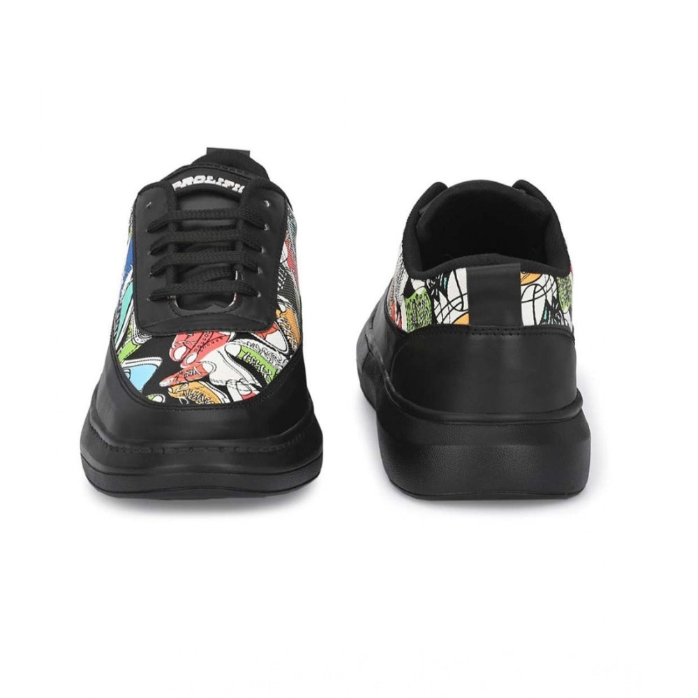 Men's Casual Synthetic Printed Lace-Up Shoes (Black) - Black, Synthetic • Pattern: Printed, Printed | POPNOVA