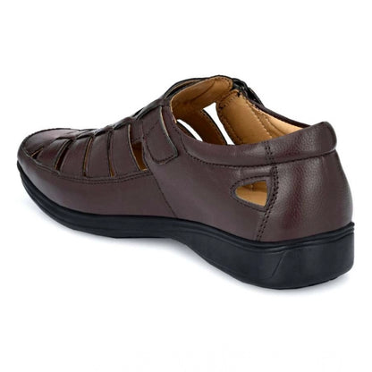 Men's Casual Faux Leather Solid Velcro Sandal (Brown) - Brown, Faux Leather • Pattern: Solid, Solid | POPNOVA