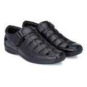 Men's Casual Faux Leather Solid Velcro Sandal - Black