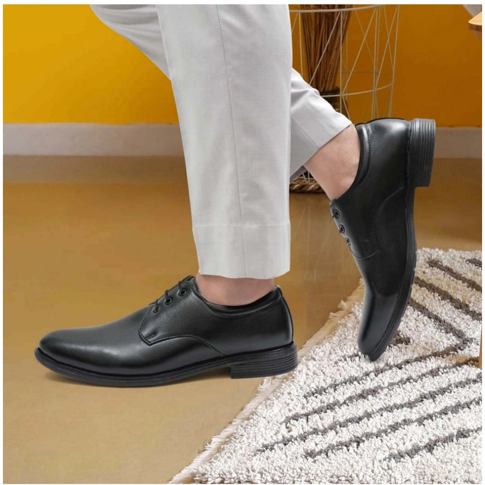 Men's Casual Faux Leather Solid Lace-Up Formal Shoes (Black) - Black, Faux Leather • Pattern: Solid, Solid | POPNOVA