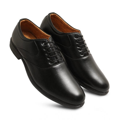 Men's Casual Faux Leather Solid Lace-Up Formal Shoes (Black) - Black, Faux Leather • Pattern: Solid, Solid | POPNOVA