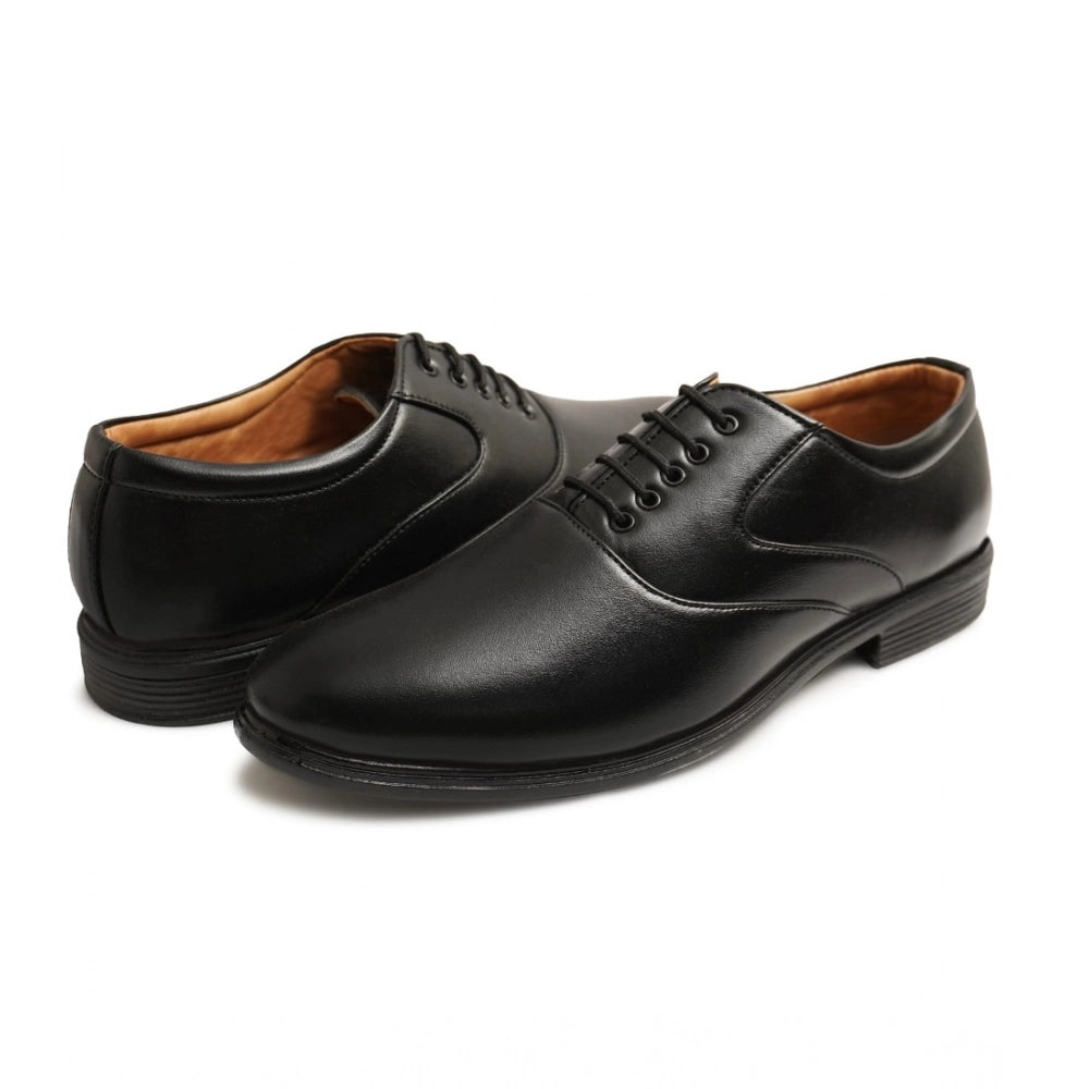 Men's Casual Faux Leather Solid Lace-Up Formal Shoes (Black) - Black, Faux Leather • Pattern: Solid, Solid | POPNOVA