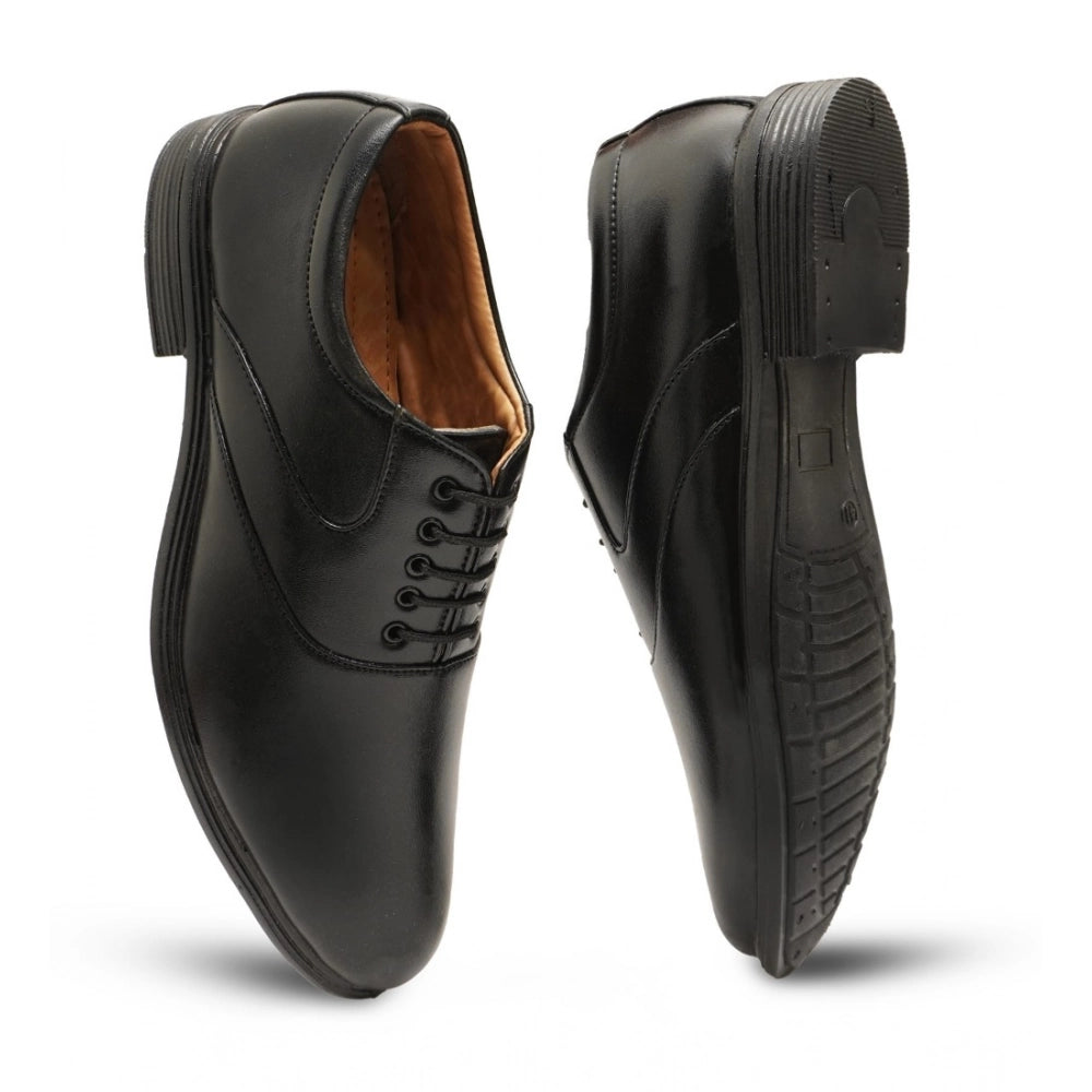 Men's Casual Faux Leather Solid Lace-Up Formal Shoes (Black) - Black, Faux Leather • Pattern: Solid, Solid | POPNOVA
