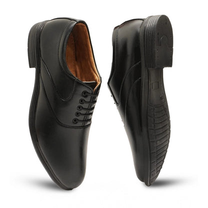 Men's Casual Faux Leather Solid Lace-Up Formal Shoes (Black) - Black, Faux Leather • Pattern: Solid, Solid | POPNOVA