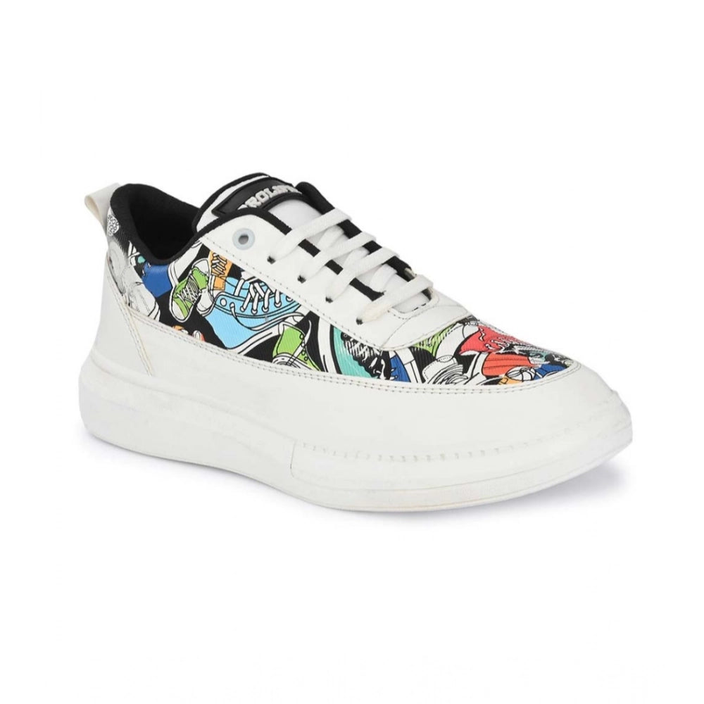 Men's Casual Synthetic Printed Lace-Up Shoes (White) - White, Synthetic • Pattern: Printed, Printed | POPNOVA
