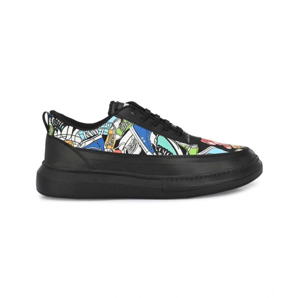 Men's Casual Synthetic Printed Lace-Up Shoes (Black) - Black, Synthetic • Pattern: Printed, Printed | POPNOVA