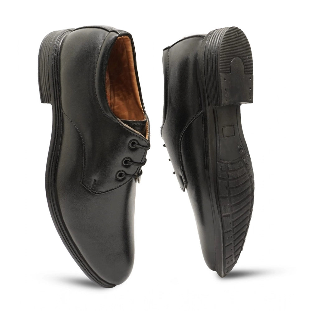 Men's Casual Faux Leather Solid Lace-Up Formal Shoes (Black) - Black, Faux Leather • Pattern: Solid, Solid | POPNOVA