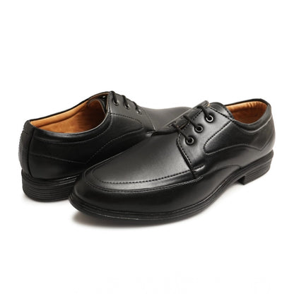 Men's Casual Faux Leather Solid Lace-Up Formal Shoes (Black) - Black, Faux Leather • Pattern: Solid, Solid | POPNOVA