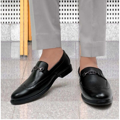 Men's Casual Faux Leather Solid Slip-on Formal Shoes (Black) - Black, Faux Leather • Pattern: Solid, Solid | POPNOVA