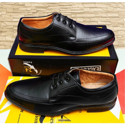 Men's Casual Faux Leather Solid Lace-Up Formal Shoes (Black) - Black, Faux Leather • Pattern: Solid, Solid | POPNOVA