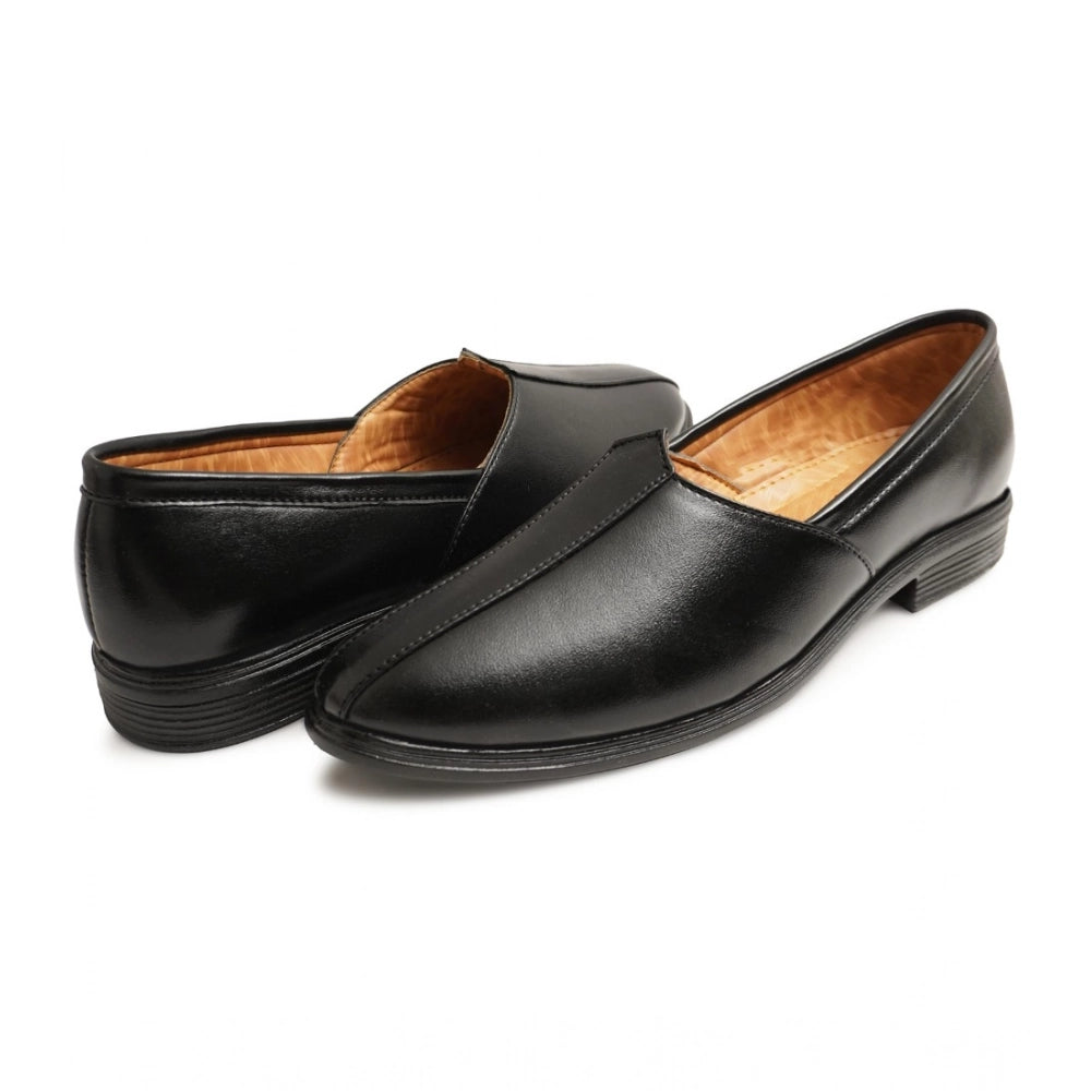Men's Casual Faux Leather Solid Slip-on Formal Shoes (Black) - Black, Faux Leather • Pattern: Solid, Solid | POPNOVA