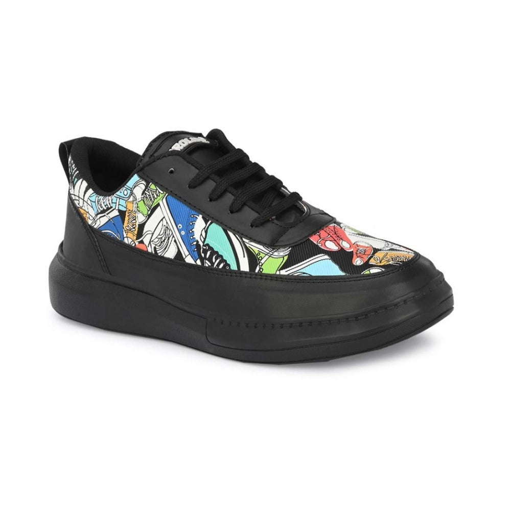 Men's Casual Synthetic Printed Lace-Up Shoes (Black) - Black, Synthetic • Pattern: Printed, Printed | POPNOVA