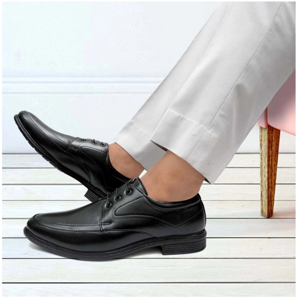 Men's Casual Faux Leather Solid Lace-Up Formal Shoes (Black) - Black, Faux Leather • Pattern: Solid, Solid | POPNOVA