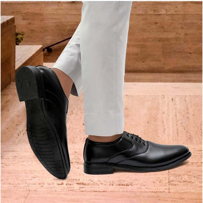 Men's Casual Faux Leather Solid Lace-Up Formal Shoes (Black) - Black, Faux Leather • Pattern: Solid, Solid | POPNOVA