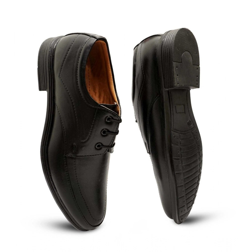 Men's Casual Faux Leather Solid Lace-Up Formal Shoes (Black) - Black, Faux Leather • Pattern: Solid, Solid | POPNOVA