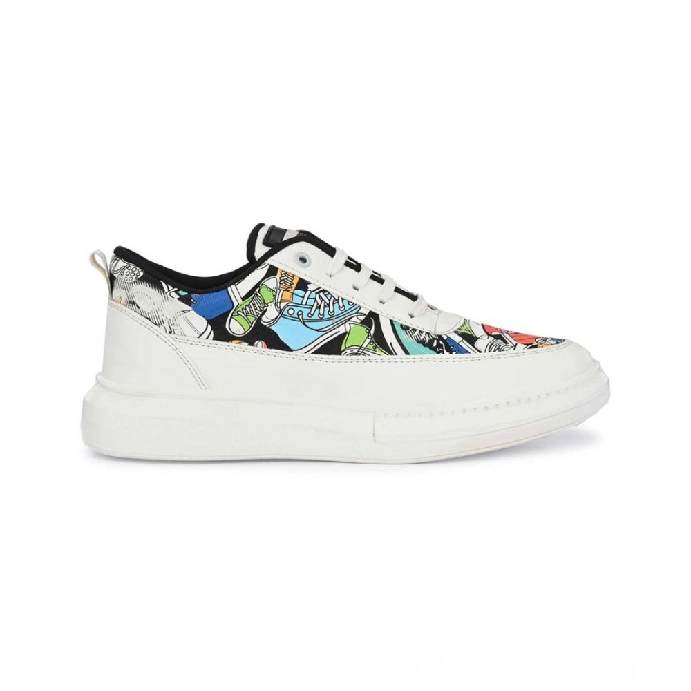 Men's Casual Synthetic Printed Lace-Up Shoes (White) - White, Synthetic • Pattern: Printed, Printed | POPNOVA