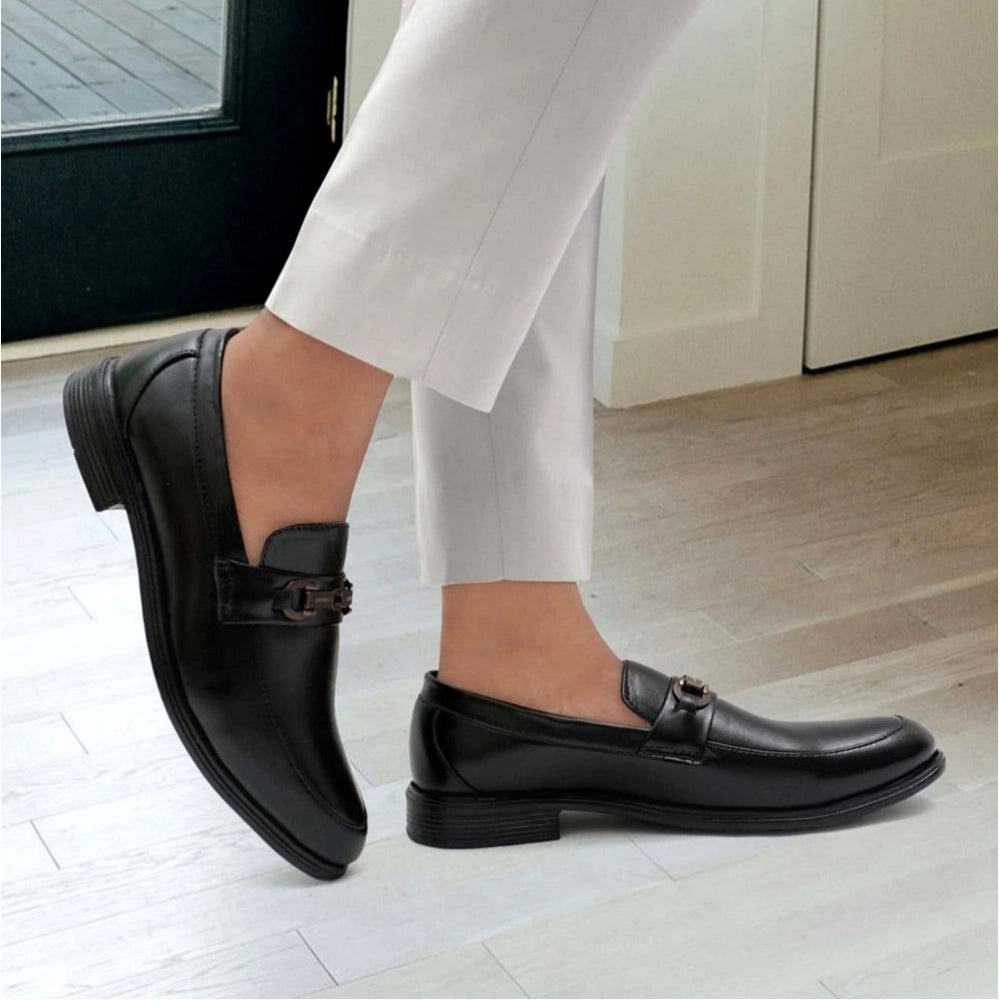 Men's Casual Faux Leather Solid Slip-on Formal Shoes (Black) - Black, Faux Leather • Pattern: Solid, Solid | POPNOVA