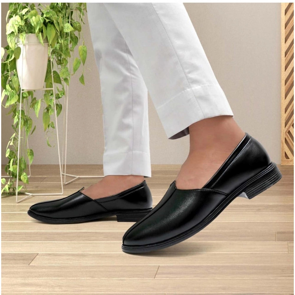 Men's Casual Faux Leather Solid Slip-on Formal Shoes (Black) - Black, Faux Leather • Pattern: Solid, Solid | POPNOVA