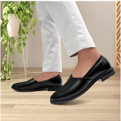 Men's Casual Faux Leather Solid Slip-on Formal Shoes (Black) - Black, Faux Leather • Pattern: Solid, Solid | POPNOVA