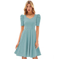 Generic Women's Knitting stretchable Solid V Neck Cap Sleeve Dress (Pista)