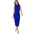 Generic Women's Knitting stretchable Solid Round Neck Sleeveless Dress (Royal Blue)