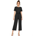 Generic Women's Knitting stretchable Solid Round Neck Cap Sleeve Jumpsuit (Black)