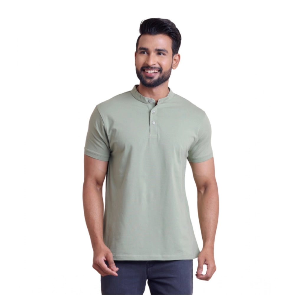 Solid Cotton Mandarin Collar Half Sleeve T-Shirt for Men - Newsage - POPNOVA - photo 1