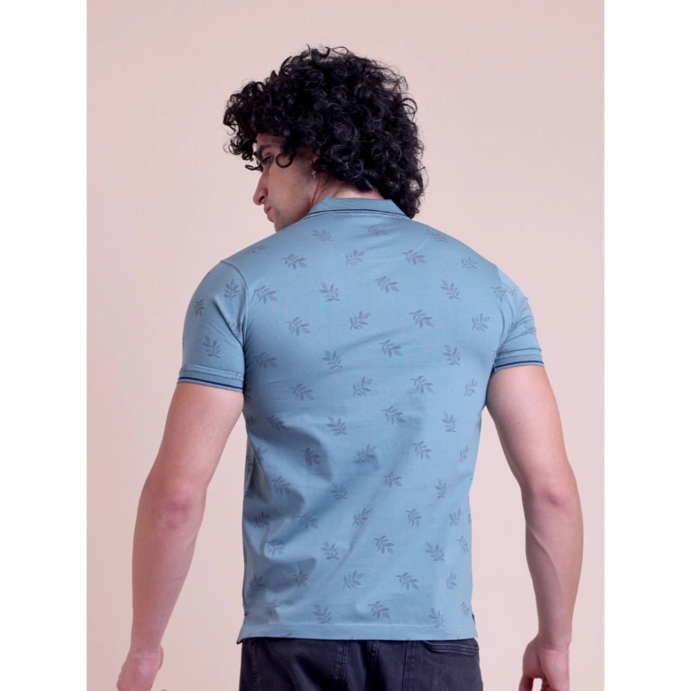 Printed Cotton Round Neck Half Sleeve T-Shirt for Men - Green - POPNOVA - photo 4