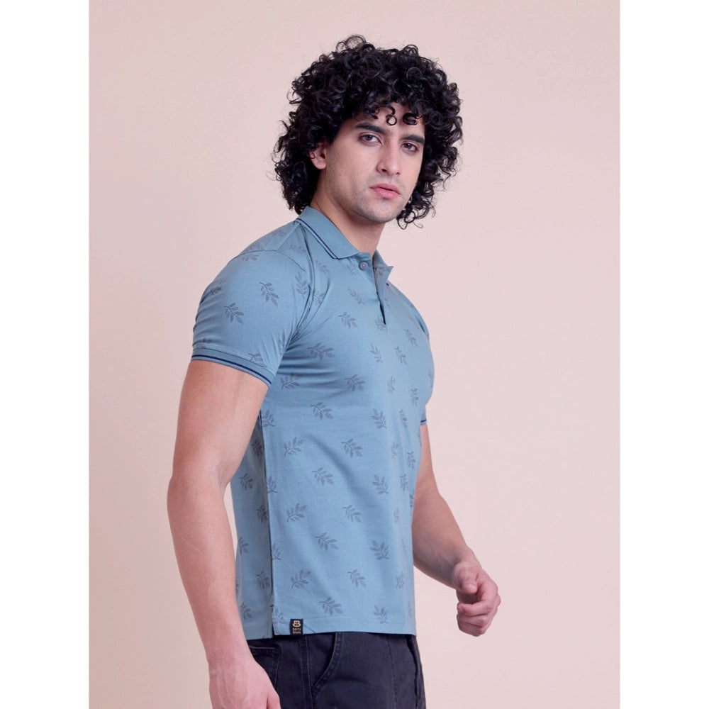 Printed Cotton Round Neck Half Sleeve T-Shirt for Men - Green - POPNOVA - photo 3