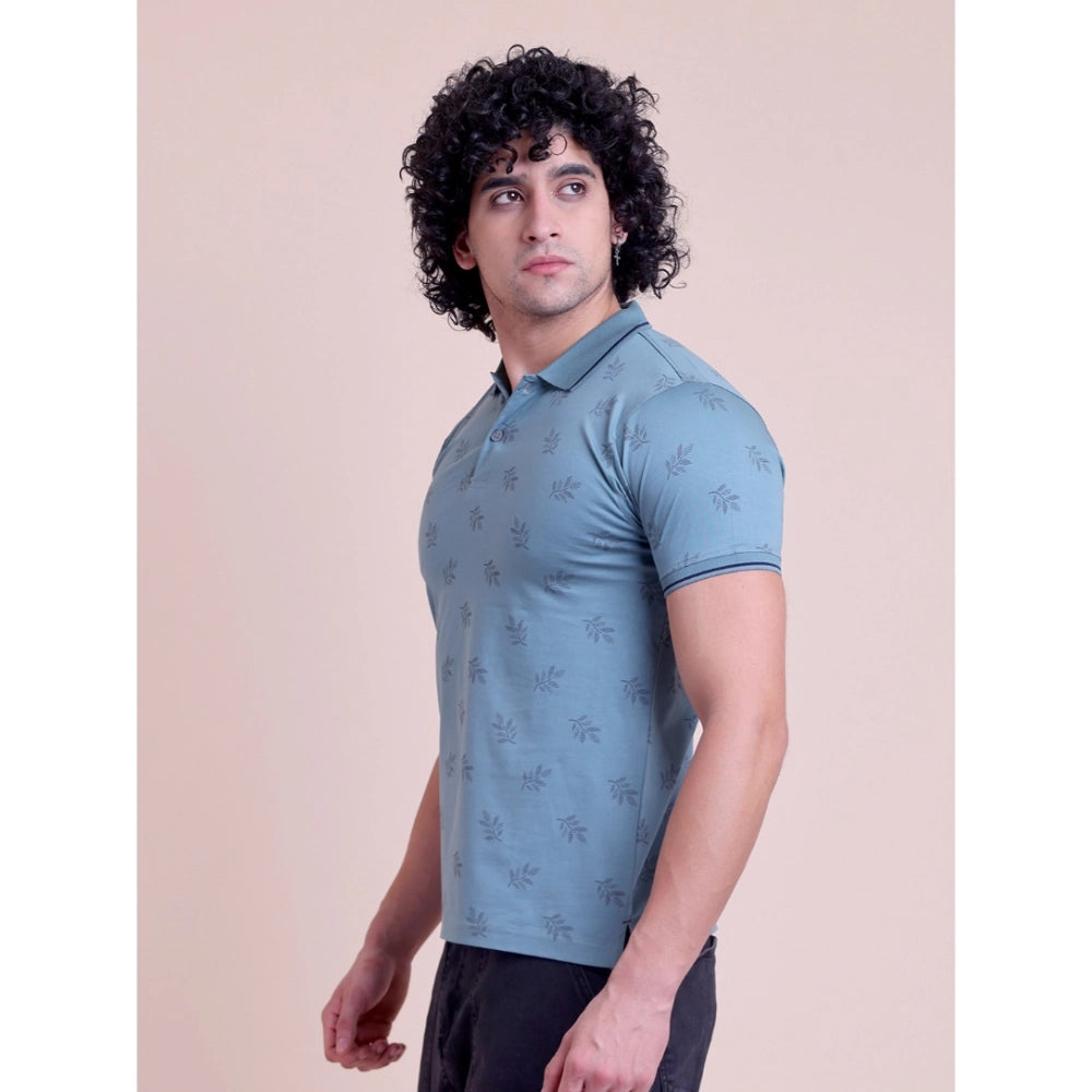 Printed Cotton Round Neck Half Sleeve T-Shirt for Men - Green - POPNOVA - photo 2