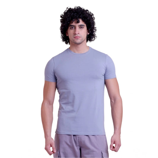 Solid Cotton Round Neck Half Sleeve T-Shirt for Men - Purple - POPNOVA - photo 1