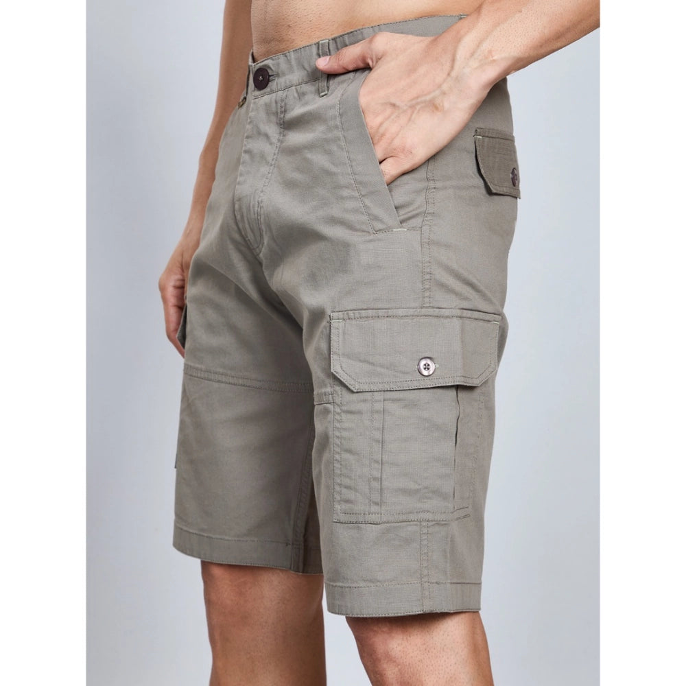 Men's Casual Cotton Solid Knee-Length Cargo Shorts - Darkgrey