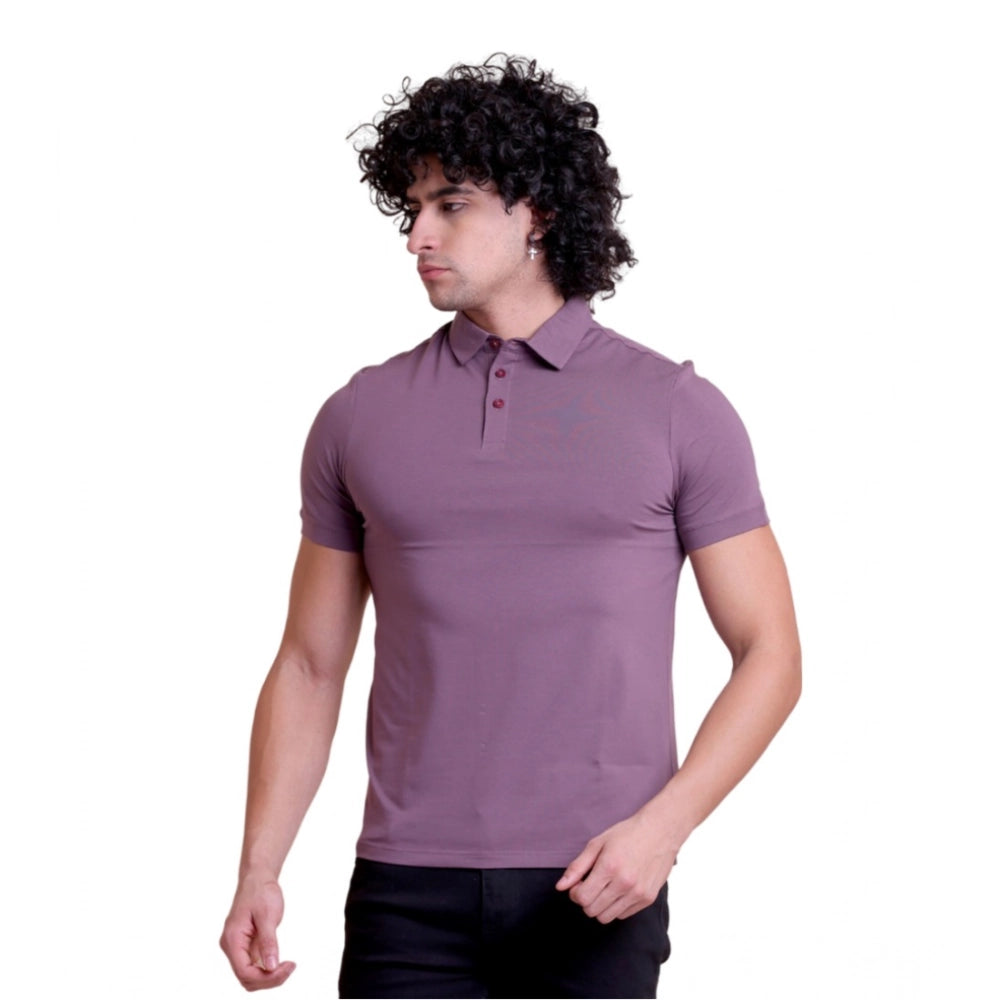 Solid Cotton Polo Neck Half Sleeve T-Shirt for Men - Berry - POPNOVA - photo 1