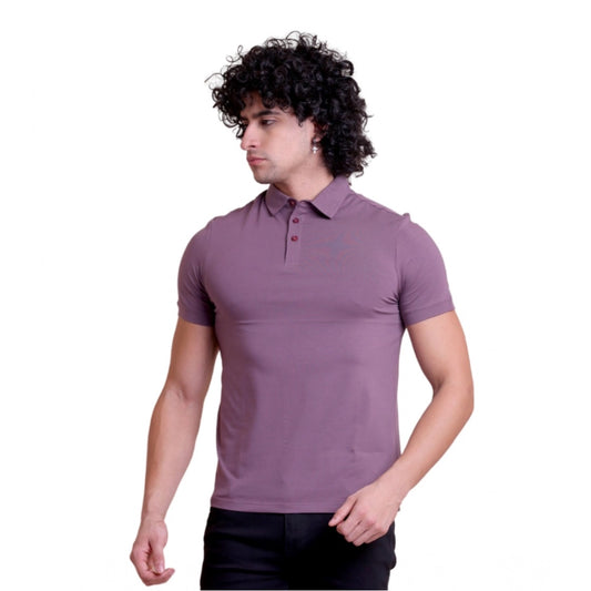 Solid Cotton Polo Neck Half Sleeve T-Shirt for Men - Berry - POPNOVA - photo 1