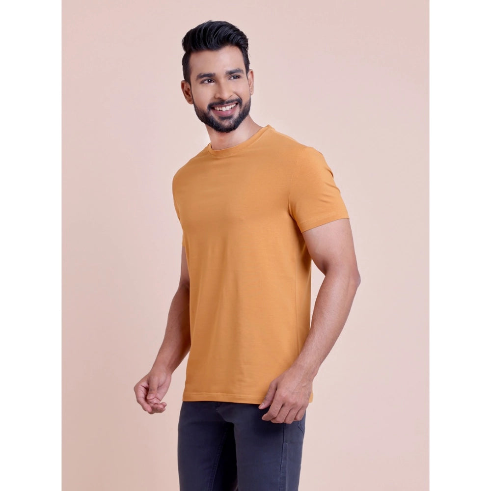 Solid Cotton Round Neck Half Sleeve T-Shirt for Men - Brown - POPNOVA - photo 2