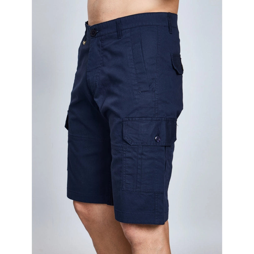 Men's Casual Cotton Solid Knee-Length Cargo Shorts - Navy