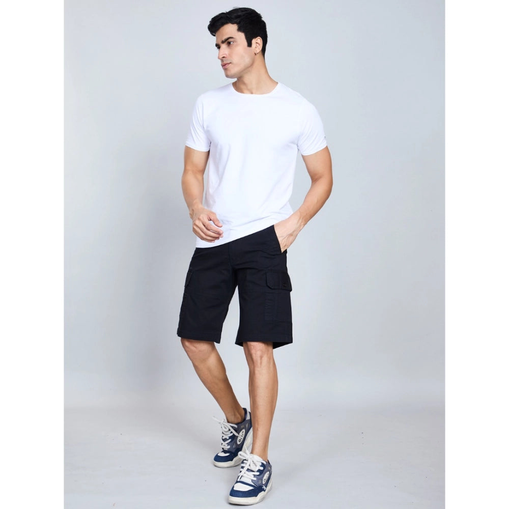 Men's Casual Cotton Solid Knee-Length Cargo Shorts - Black