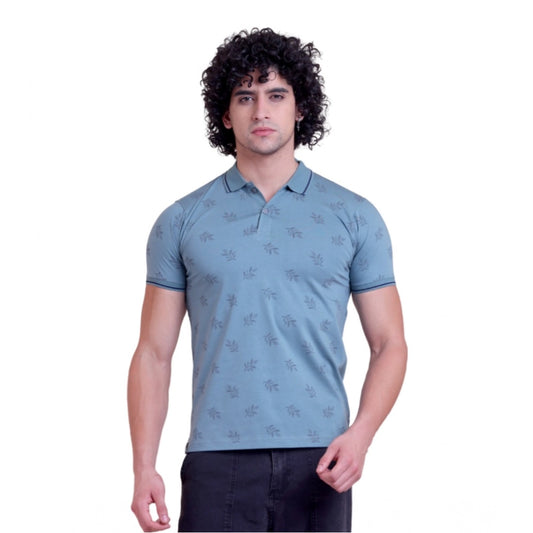 Printed Cotton Round Neck Half Sleeve T-Shirt for Men - Green - POPNOVA - photo 1