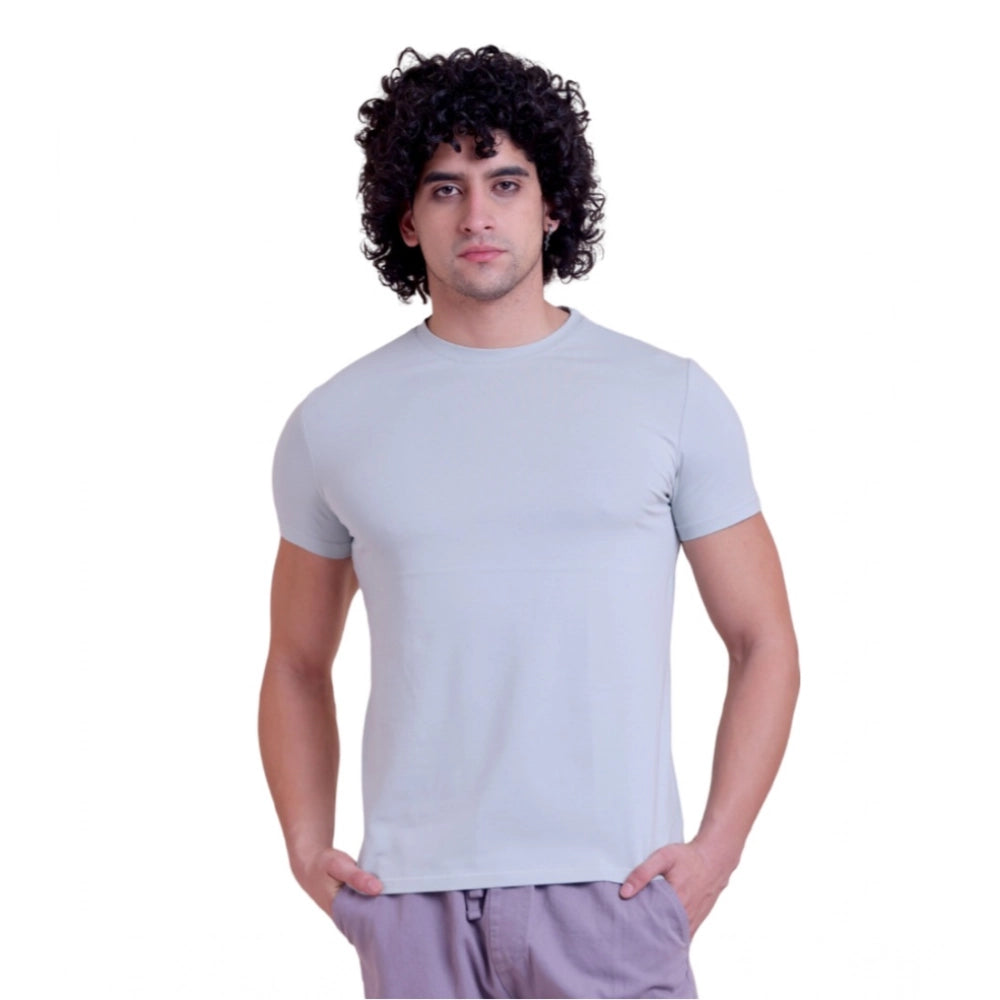 Solid Cotton Round Neck Half Sleeve T-Shirt for Men - Grey - POPNOVA - photo 1