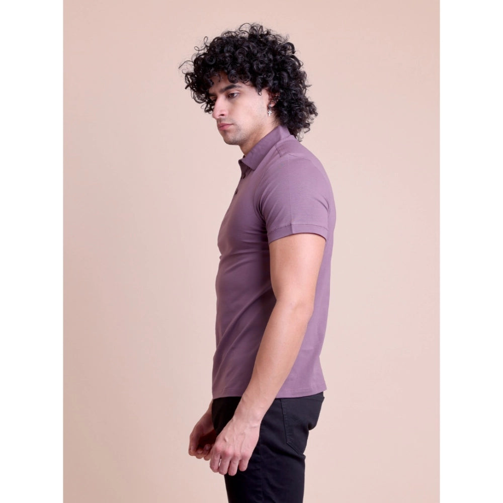 Solid Cotton Polo Neck Half Sleeve T-Shirt for Men - Berry - POPNOVA - photo 2
