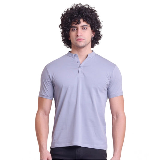 Solid Cotton Mandarin Collar Half Sleeve T-Shirt for Men - Teegrey - POPNOVA - photo 1