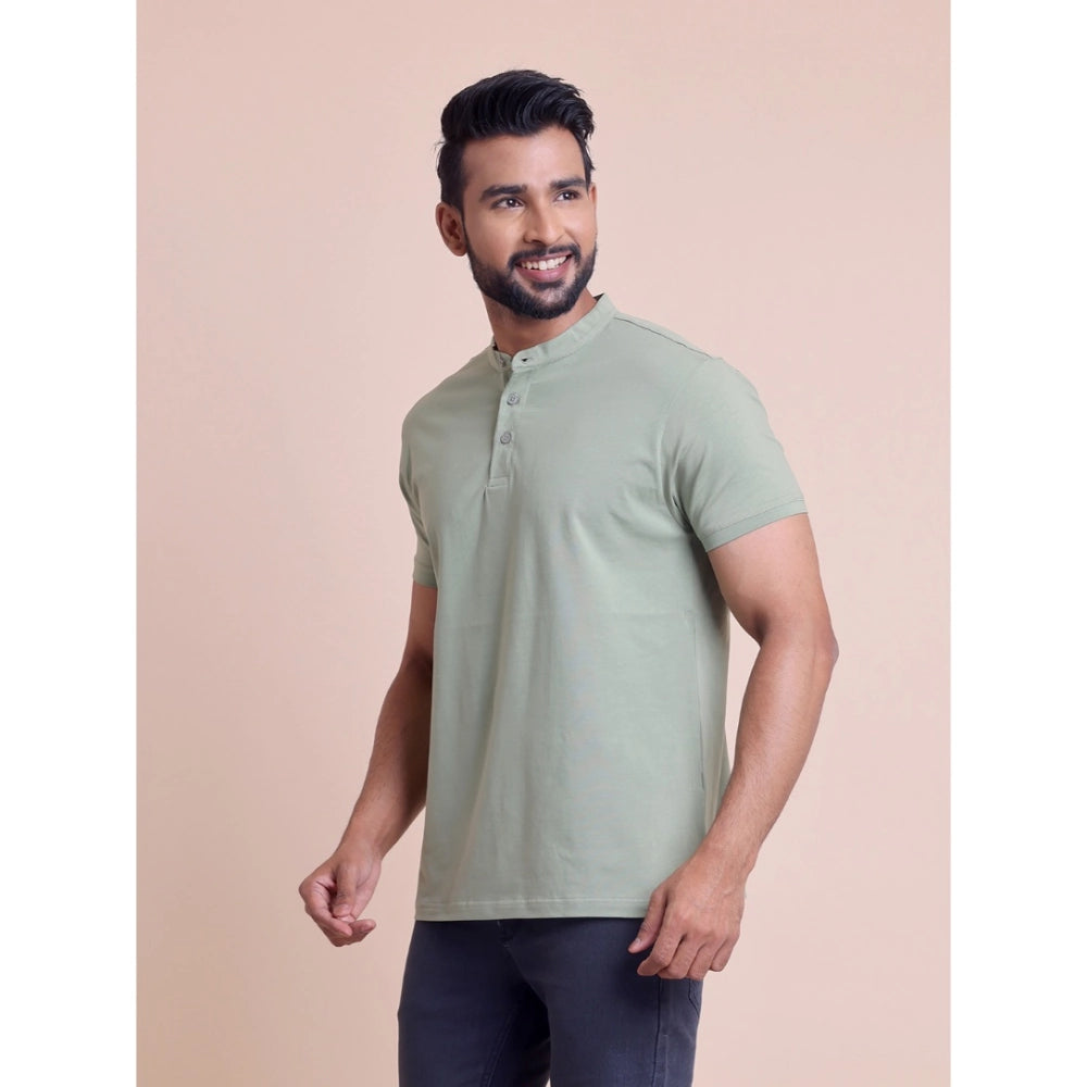 Solid Cotton Mandarin Collar Half Sleeve T-Shirt for Men - Newsage - POPNOVA - photo 2
