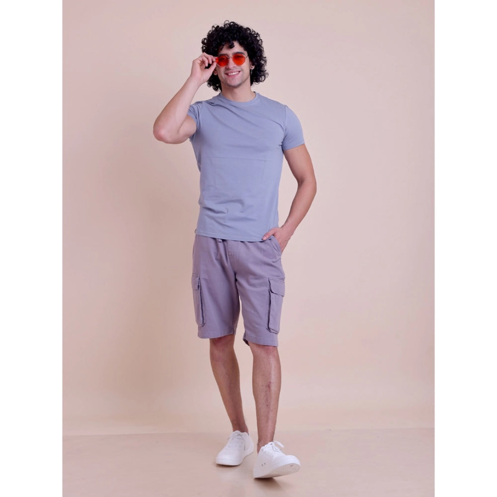 Solid Cotton Round Neck Half Sleeve T-Shirt for Men - Purple - POPNOVA - photo 2