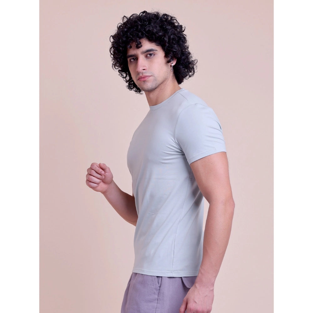 Solid Cotton Round Neck Half Sleeve T-Shirt for Men - Grey - POPNOVA - photo 2