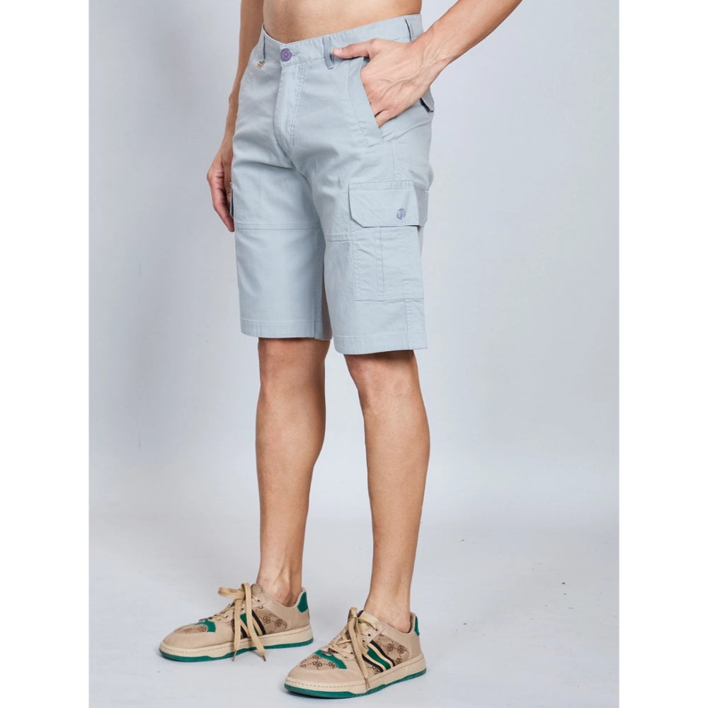 Men's Casual Cotton Solid Knee-Length Cargo Shorts - Grey
